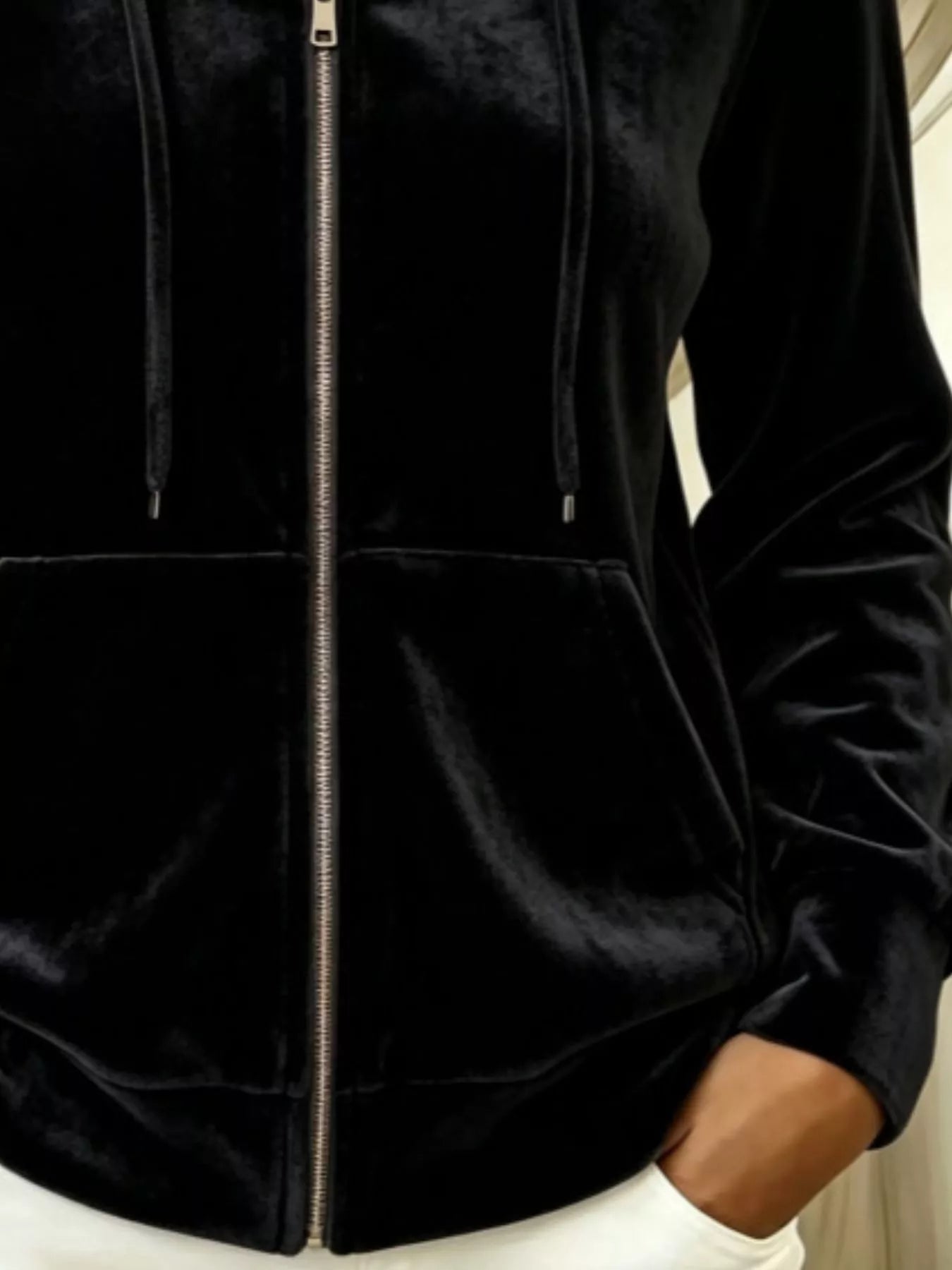 Trendsi Full Size Velvet Zip-Up Outerwear with Drawstring Plus Size -