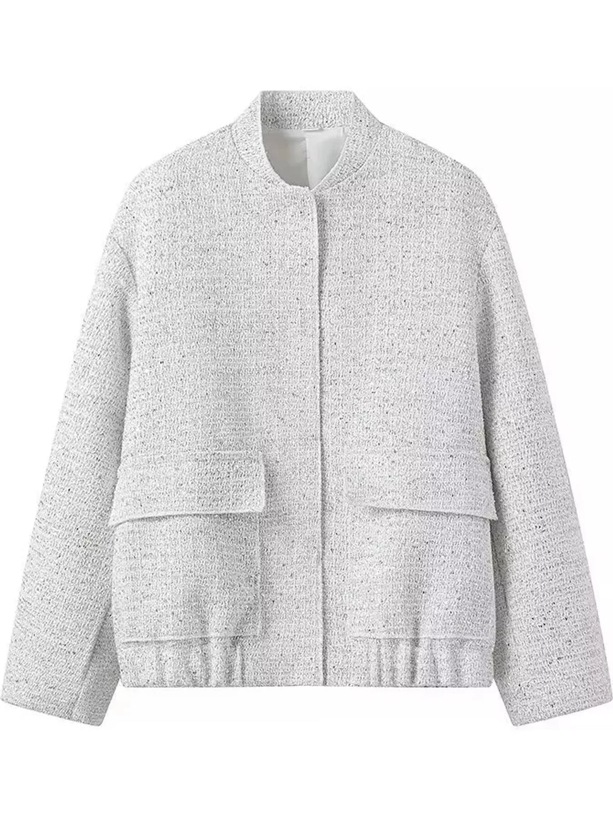 White tweed bomber jacket with front pockets