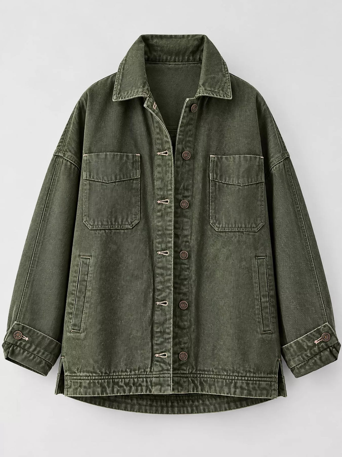 Army Green button up long sleeve denim jacket