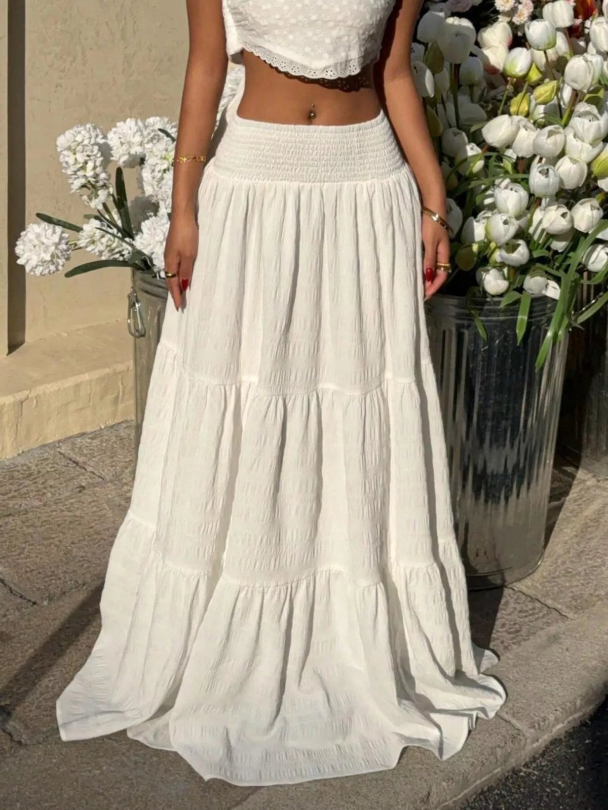 Trendsi Smocked Tiered Flowy Maxi Skirt -