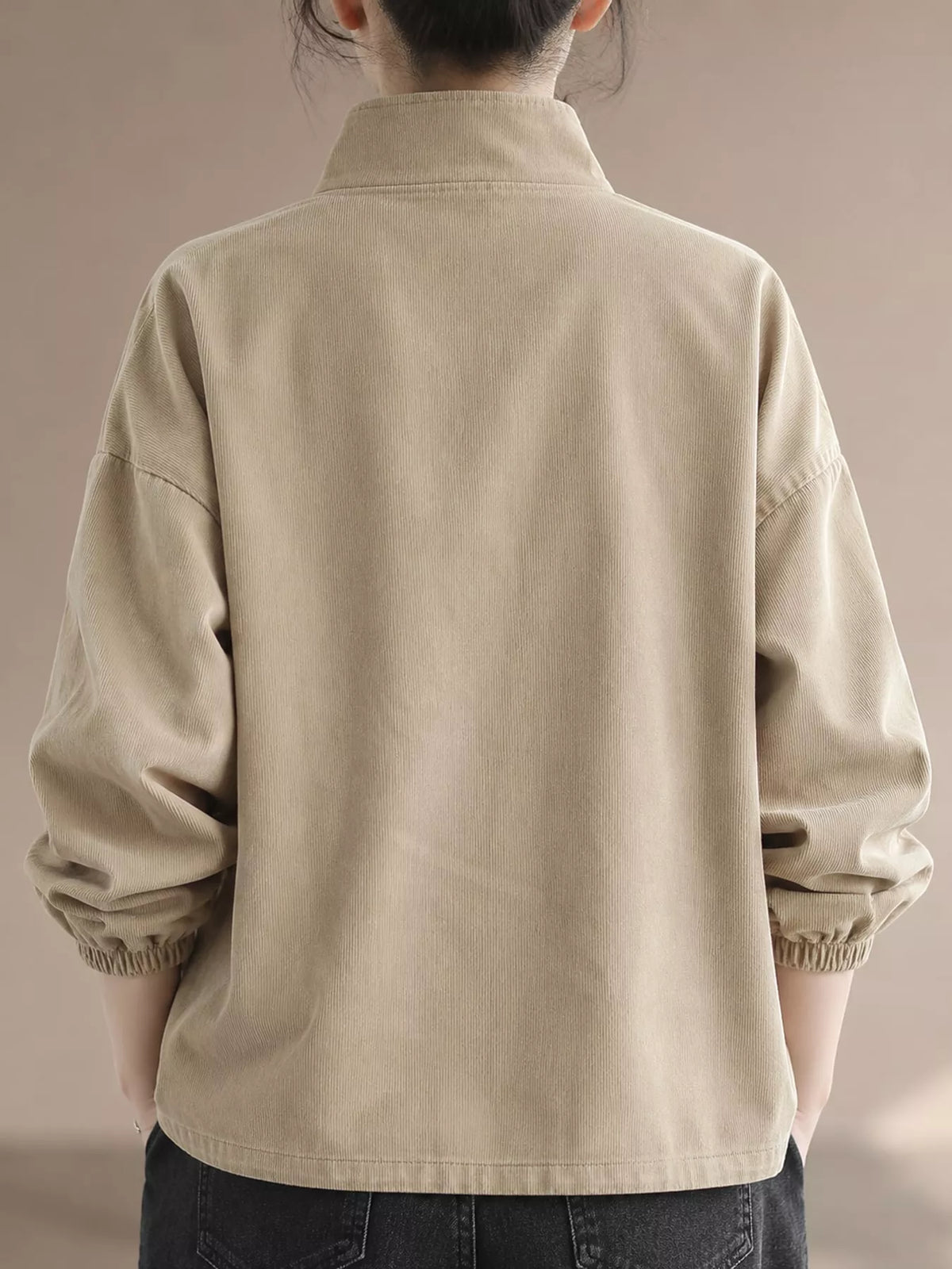 Apricot-New Arrival-Spring And Fall button detail dropped shoulder sweatshirt, back view