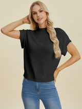 Trendsi Double Take Full Size Mock Neck Short Sleeve Sweater -