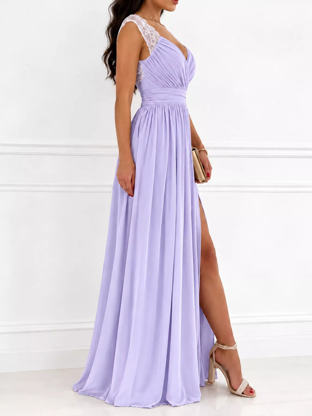 Slit Lace Sleeveless Maxi Dress — side view