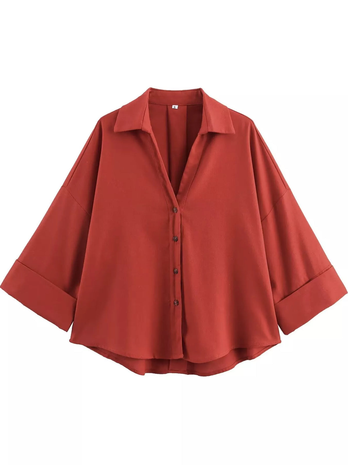 Orange Red button-up three-quarter sleeve shirt