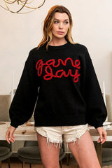 Trendsi BiBi Game Day Metallic Letter Sweater -