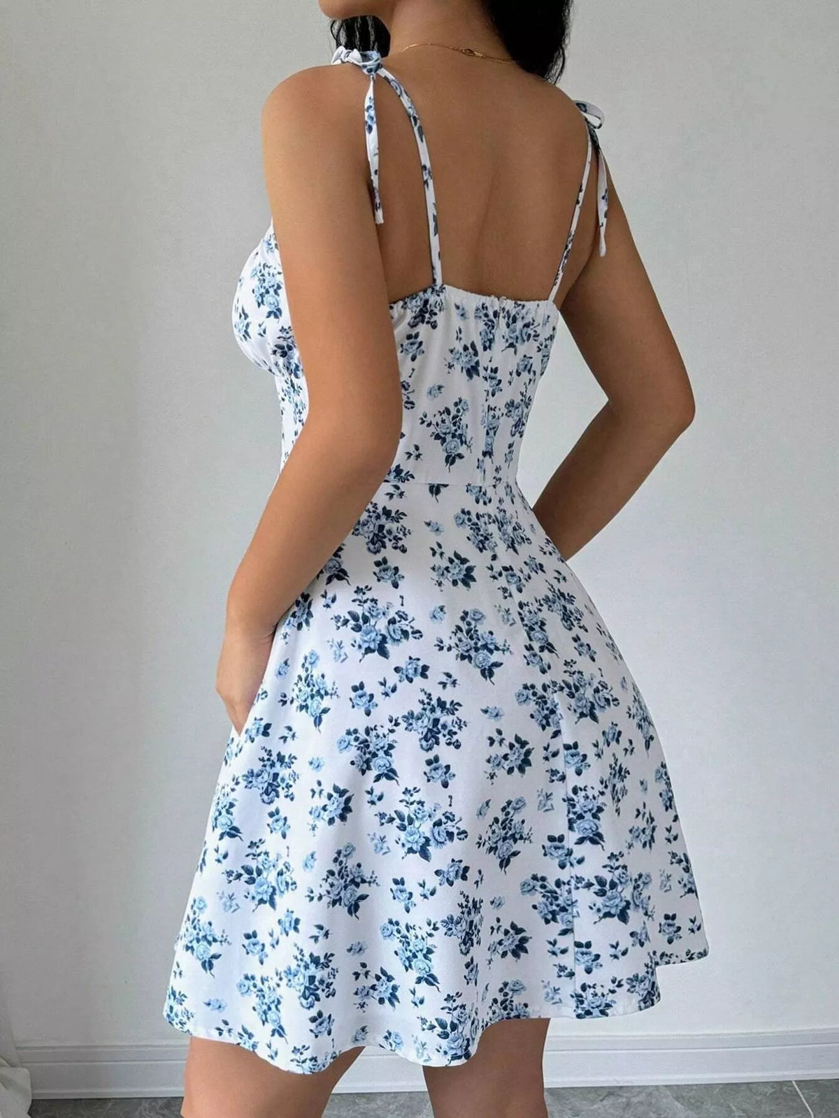 Floral print spaghetti strap a-line mini dress