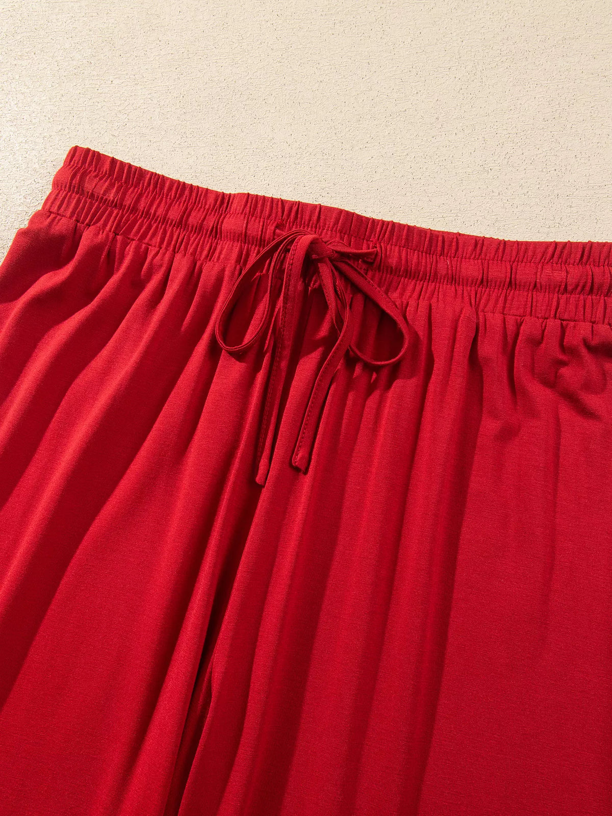 Deep Red bow pocket long sleeve pajama set