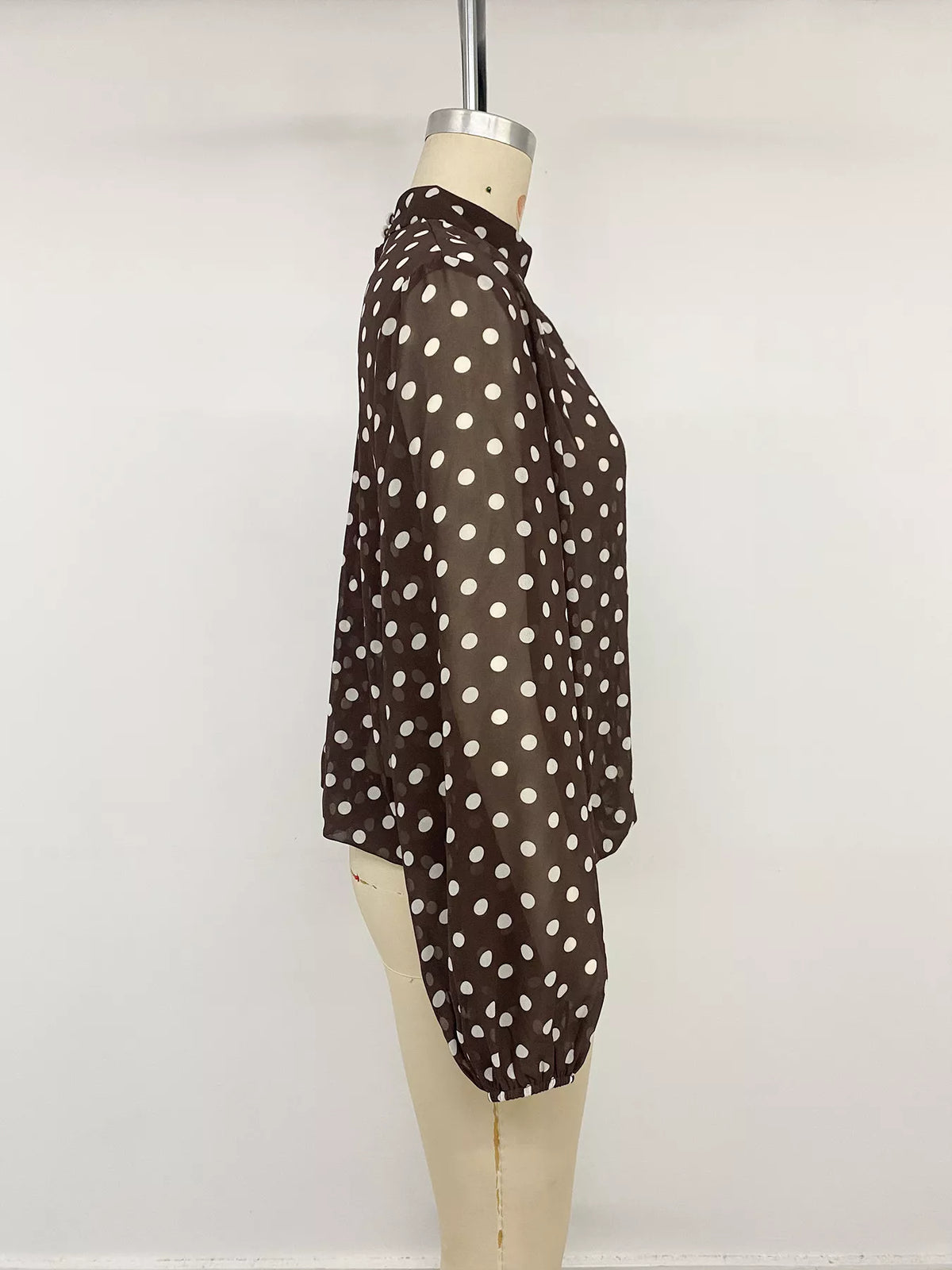 Trendsi Polka Dot Mock Neck Long Sleeve Blouse -