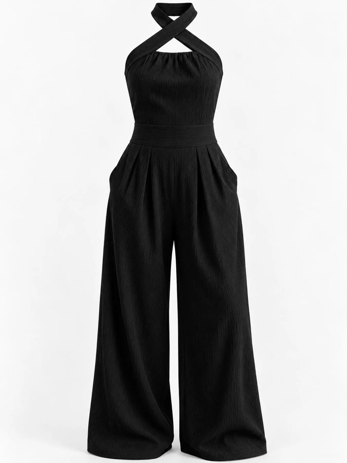 Wide-leg jumpsuit, black flat lay