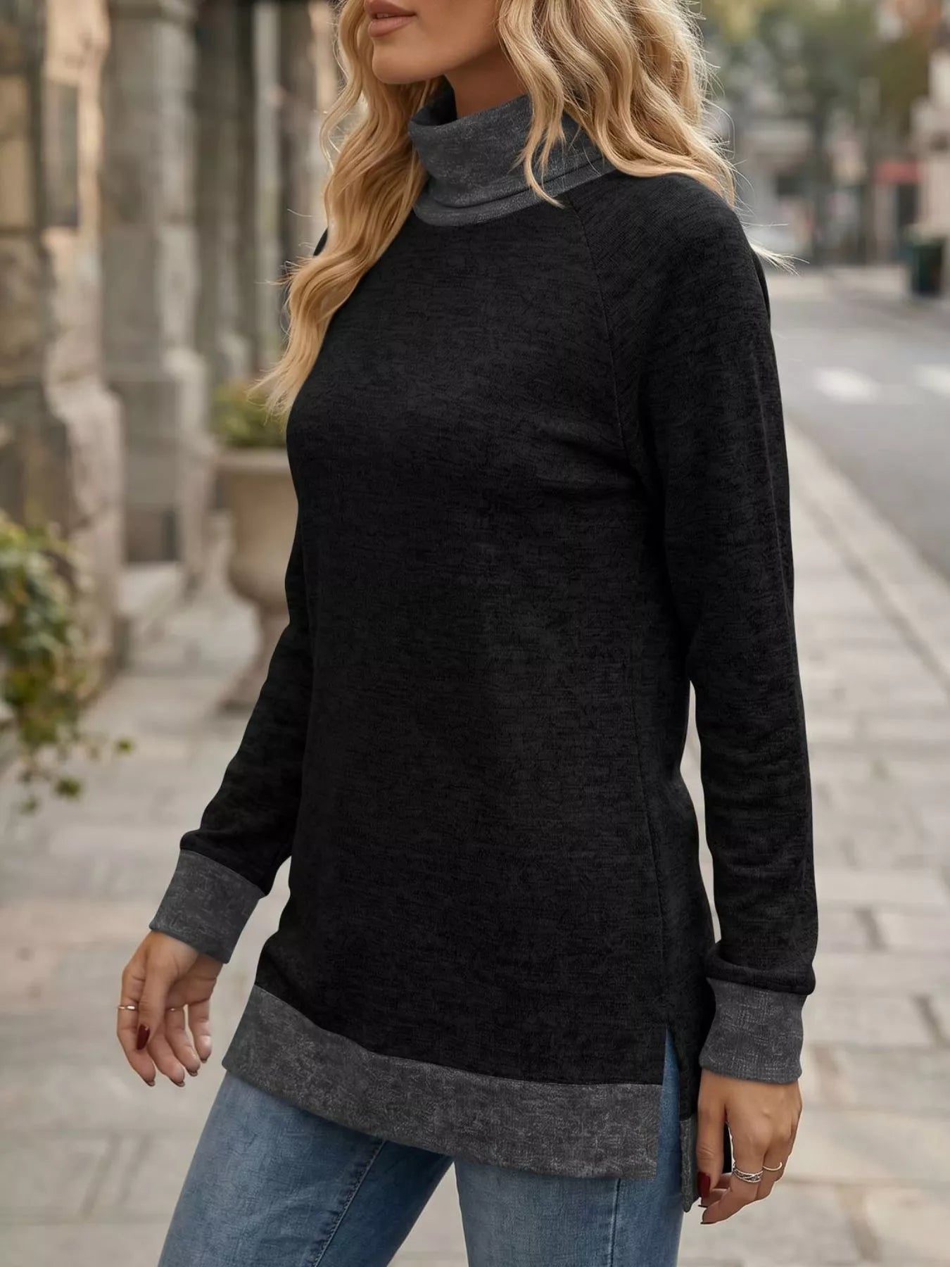 Trendsi Turtleneck Raglan Sleeve T-Shirt -