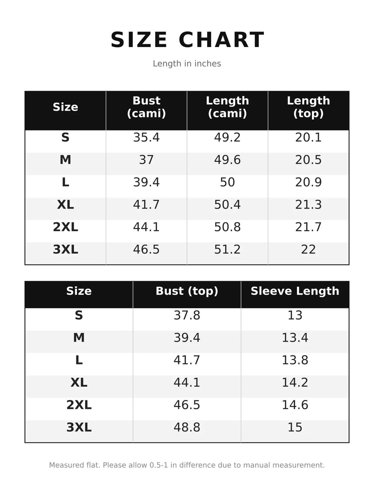 Satin Maxi Dress Two-Piece Set — size and measurement chart