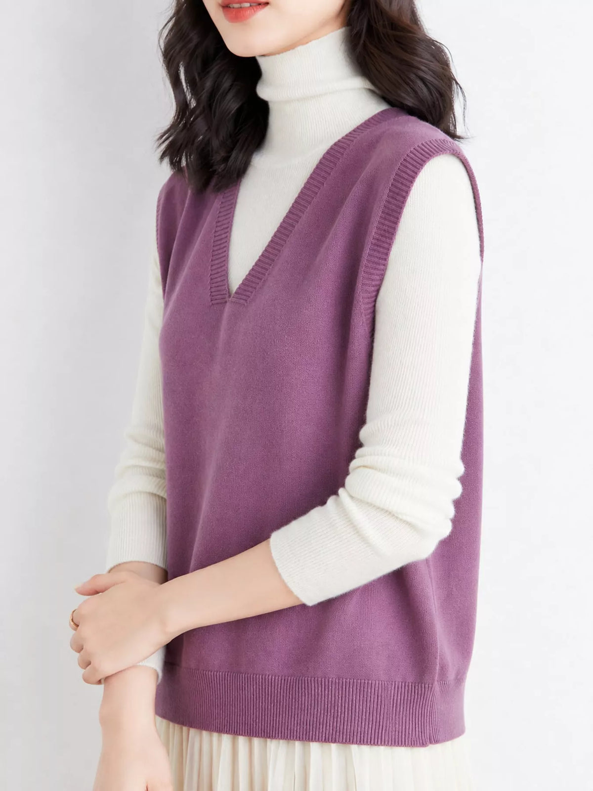 V-Neck Knit Sweater Vest — side view