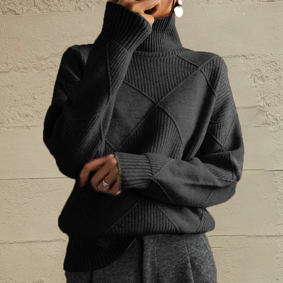 Trendsi Geometric Turtleneck Long Sleeve Sweater -