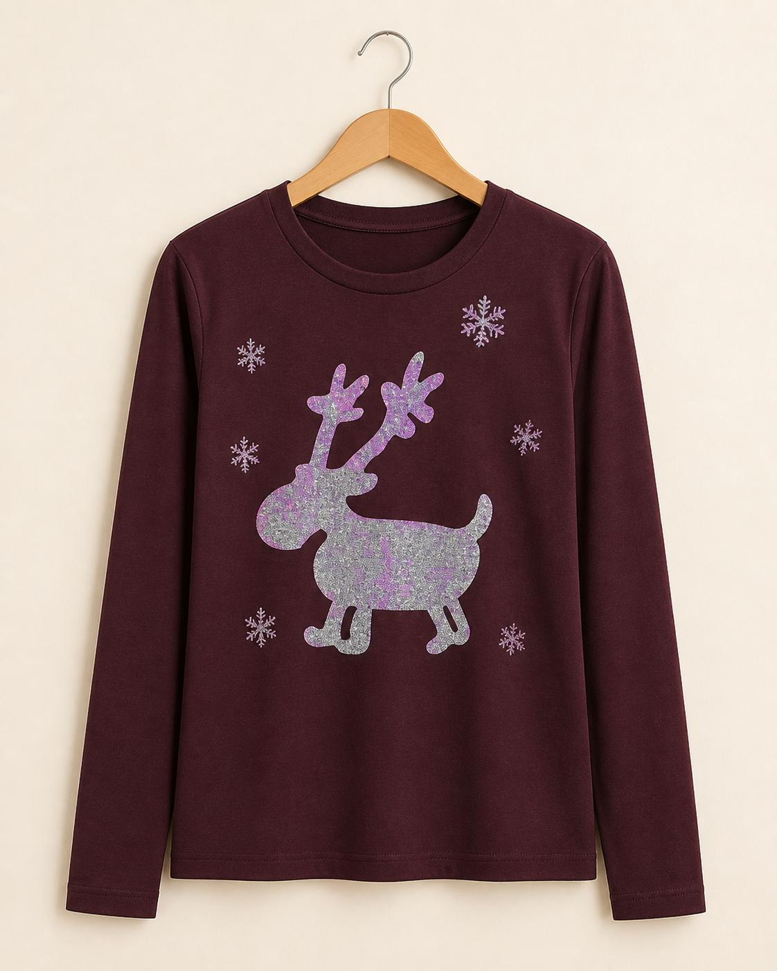 Niobe Clothing Cute Glitter Moose Long Sleeve Top - T-Shirts holiday