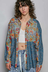 Trendsi POL Patchwork Mixed Textured Paisley Floral Stripe Long Sleeve Shirt - Shirts