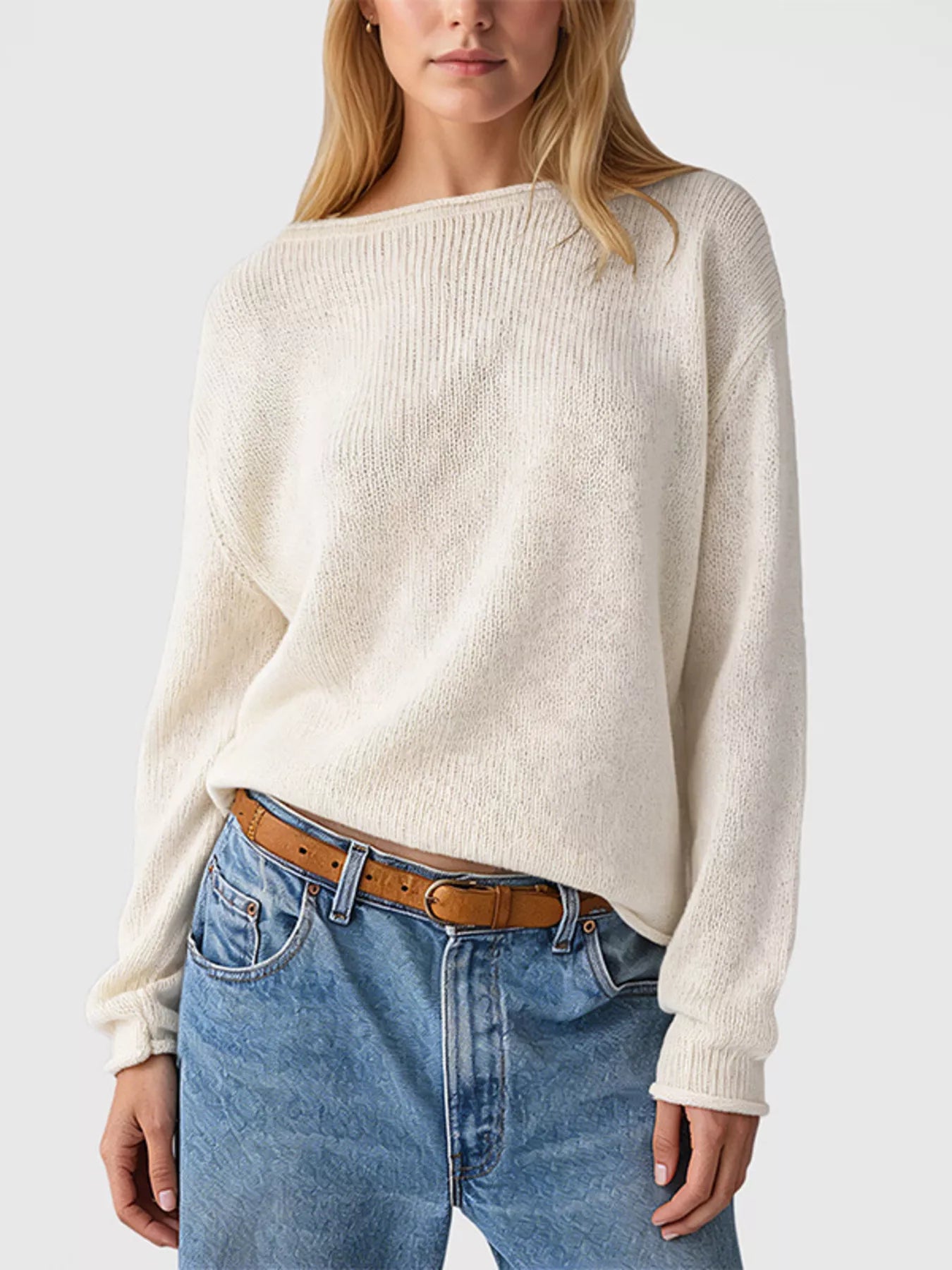 Trendsi Casual Striped Boat Neck Sweater -