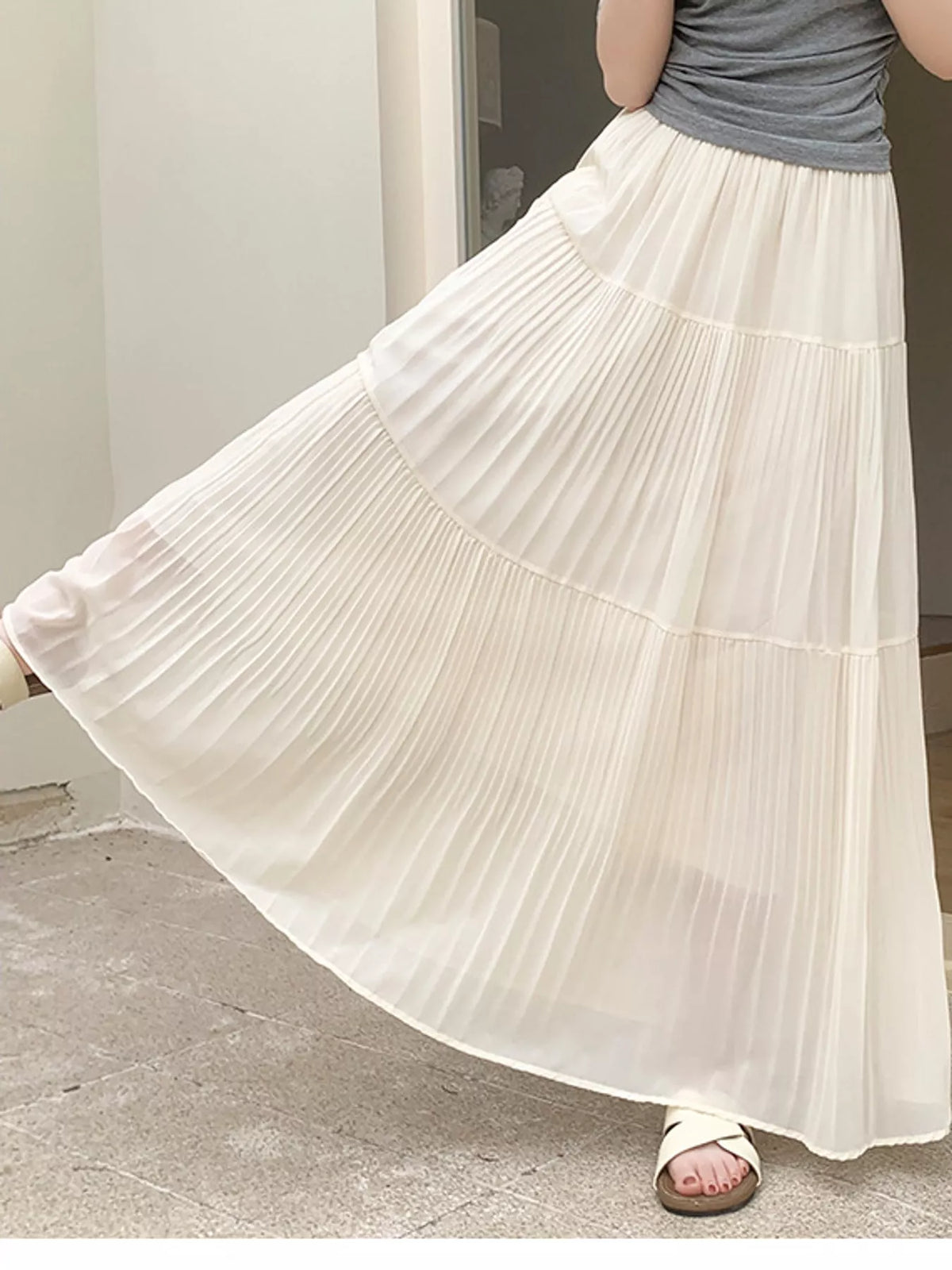 High-Waisted Tiered Pleated Maxi Skirt, front view