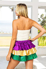 Trendsi BiBi Mardi Gras Color Block Metallic Tiered Skirt -