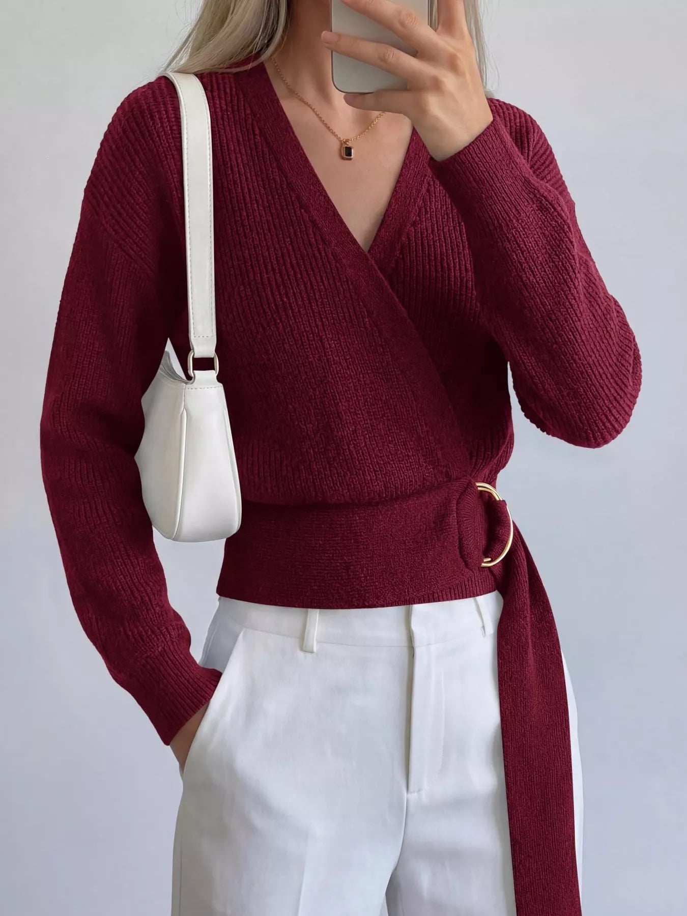 Trendsi Metal Ring Detail Dropped Shoulder Sweater -
