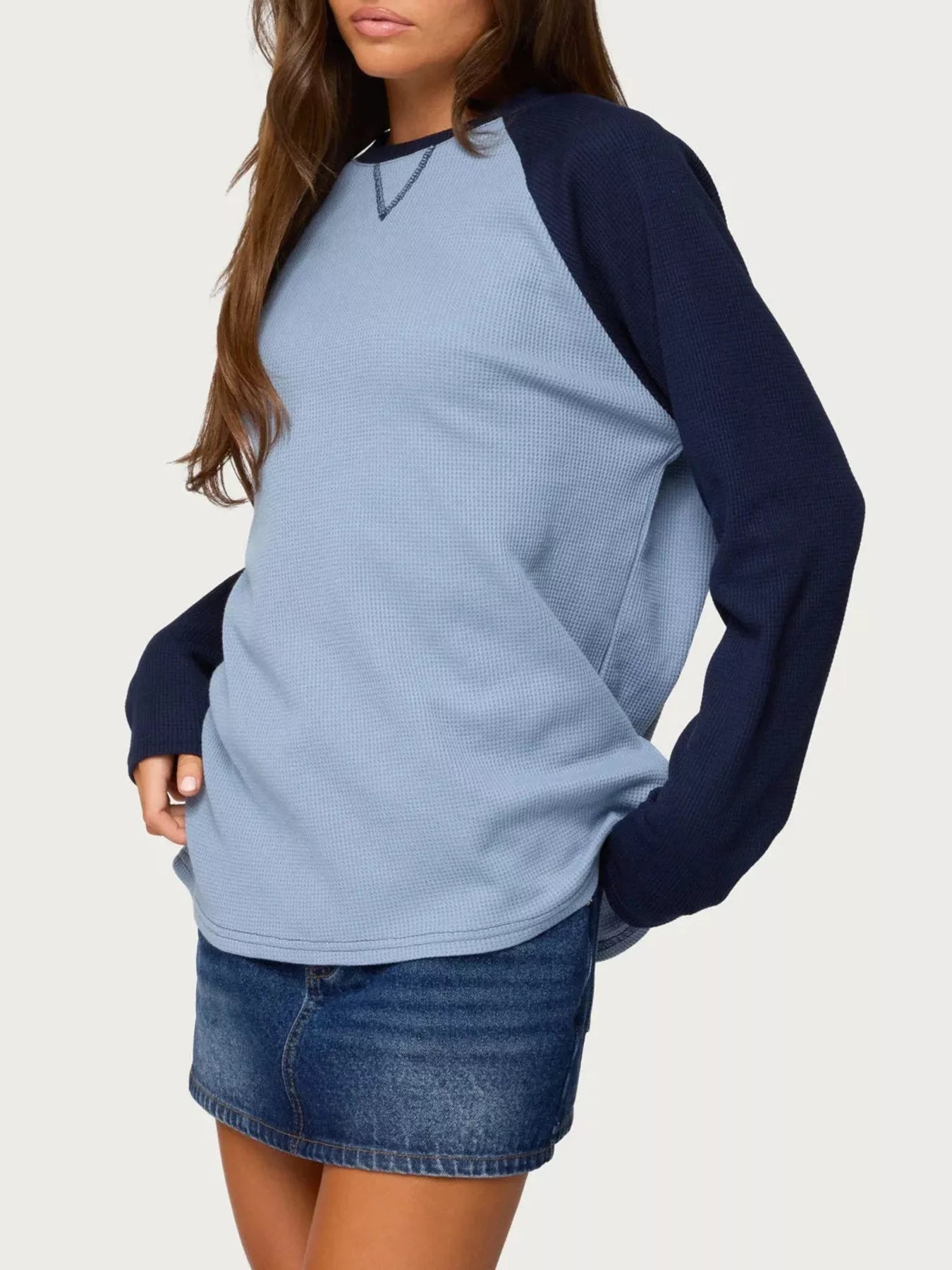Trendsi Color-Block Raglan Long Sleeve T-Shirt -