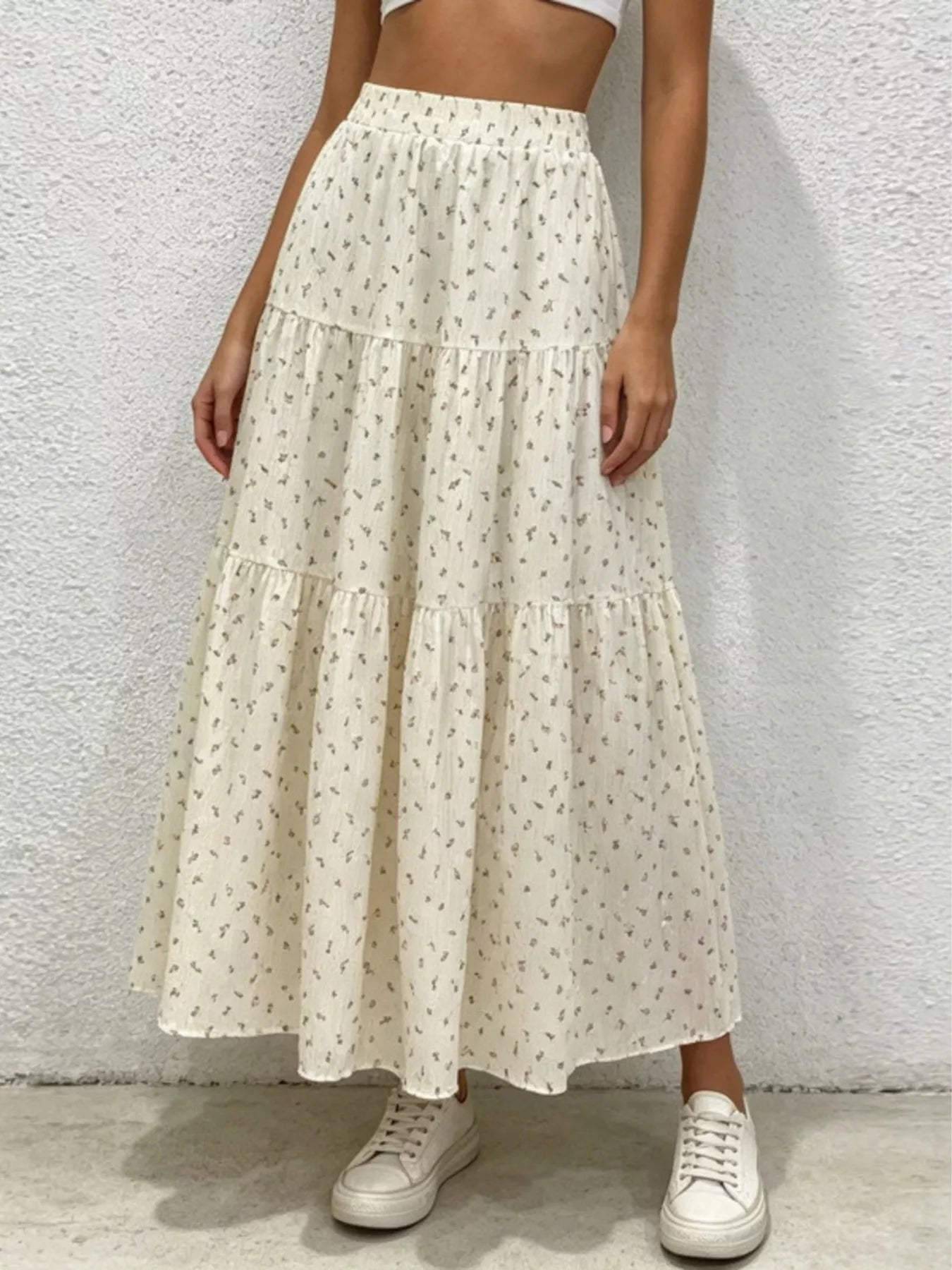 Trendsi Floral Print Tiered Flowy Maxi Skirt -