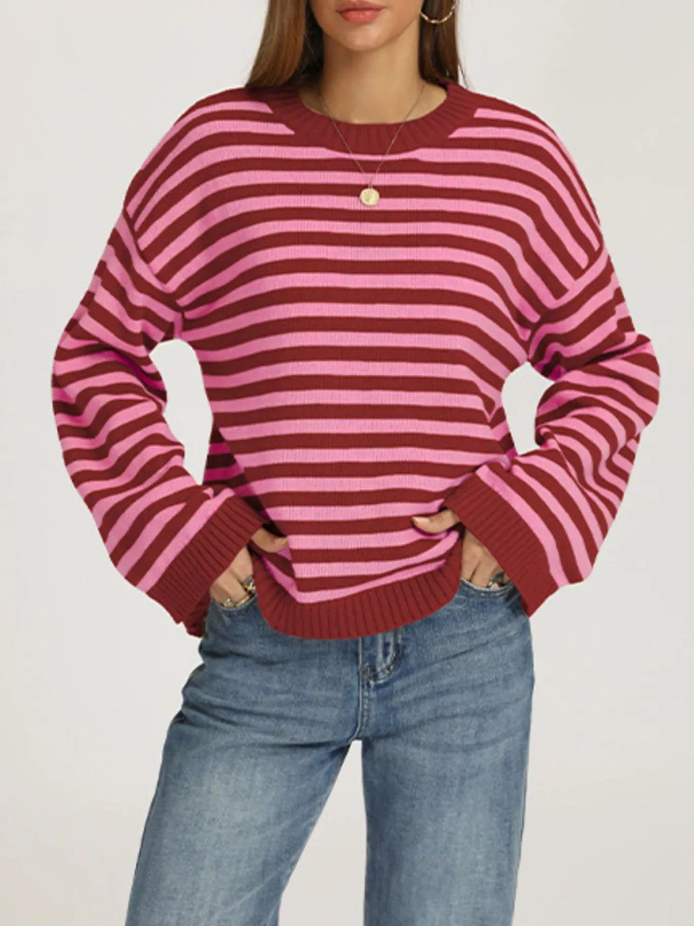 Trendsi Striped Dropped Shoulder Sweater -