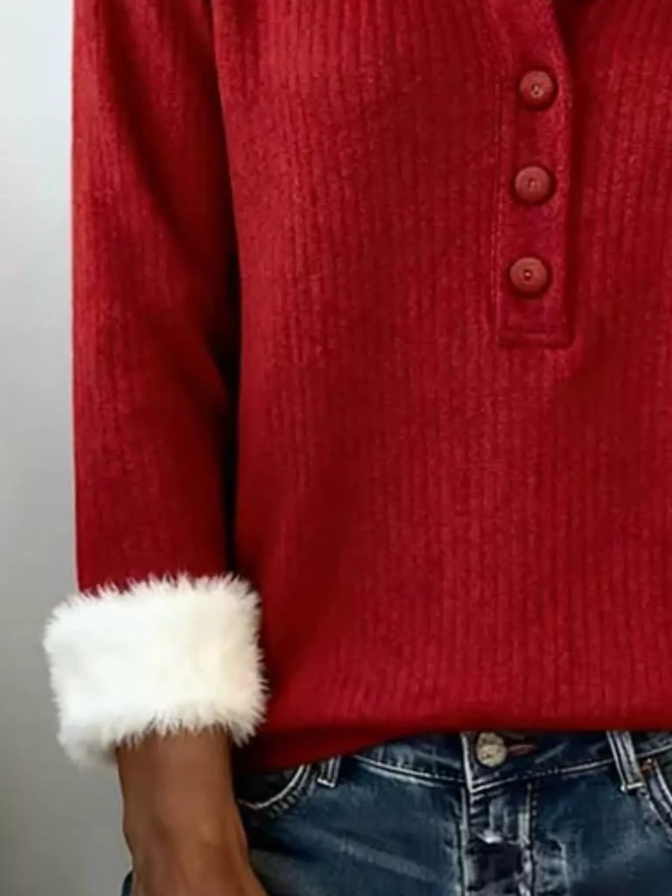 Trendsi Full Size Faux Fur Trim Collar and Cuffs Sweater Plus Size -