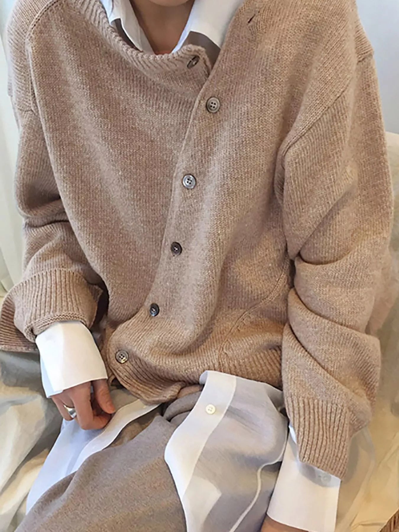 Trendsi Asymmetric Button-Down Sweater -