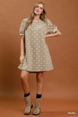 Trendsi Umgee Floral Textured Puff Sleeve Mini Dress -