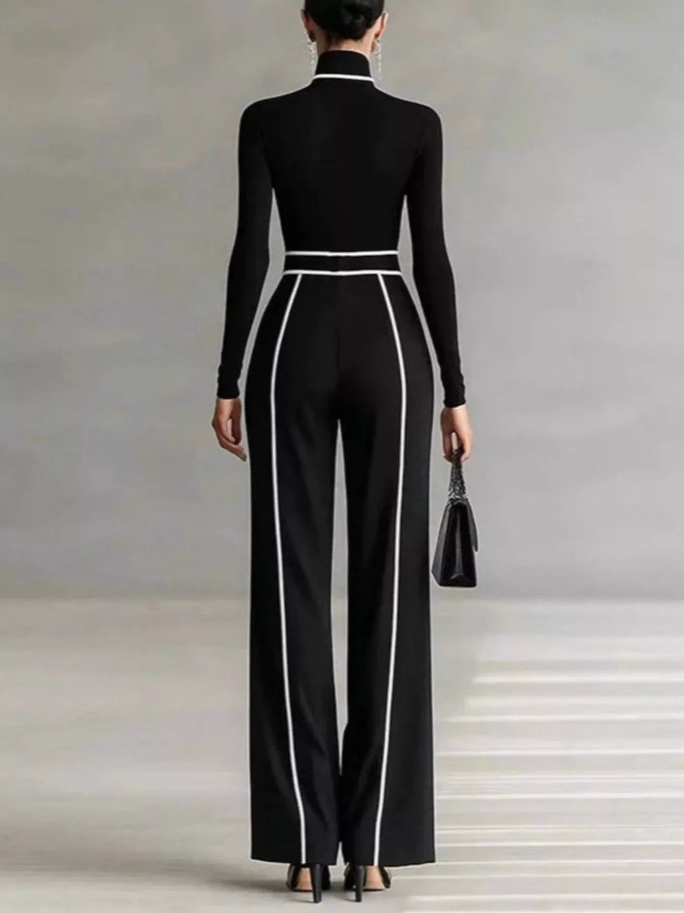 Trendsi Turtleneck Long Sleeve Top and Contrast Pants Set -