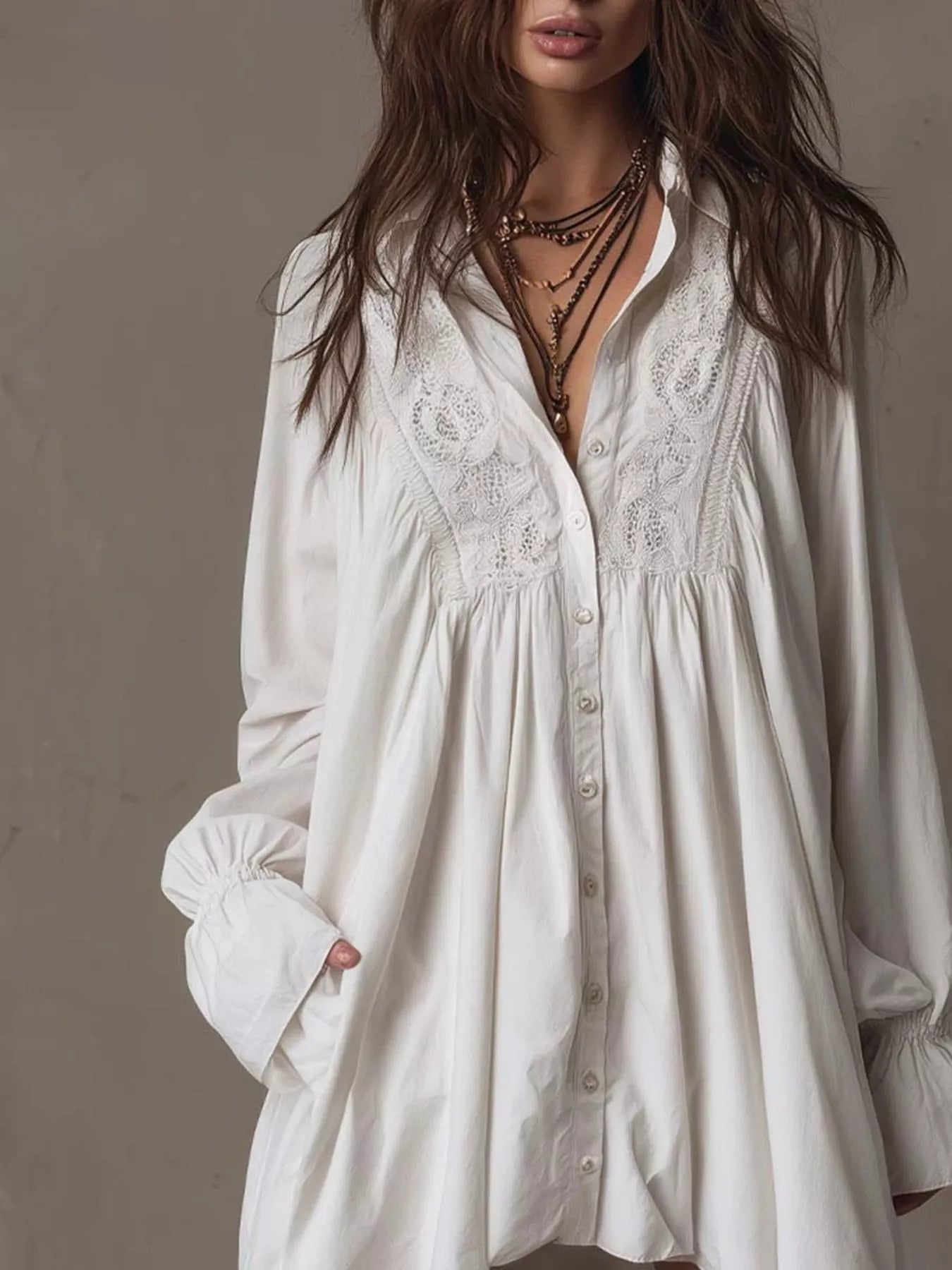 Trendsi Embroidered High-Low Shirt Dress -
