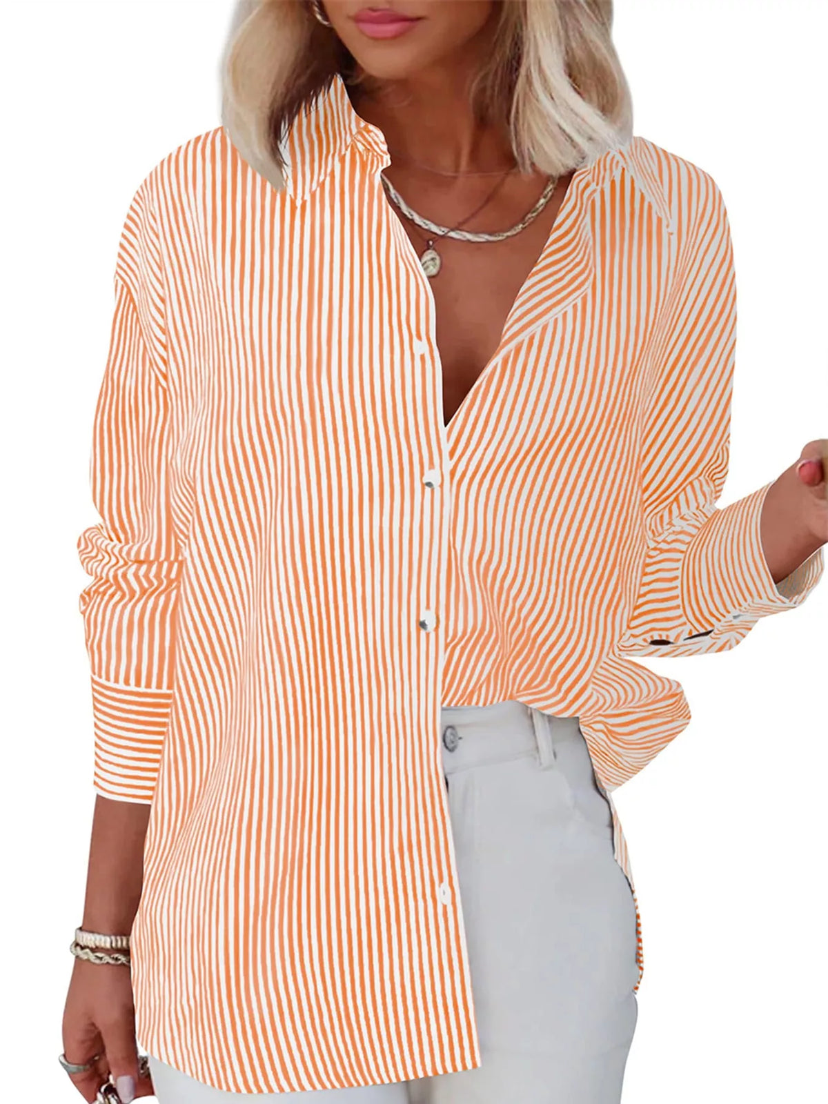 Orange striped button-down shirt