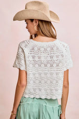 Trendsi BiBi Front Bow Tie Detail Pointelle Knit Top -