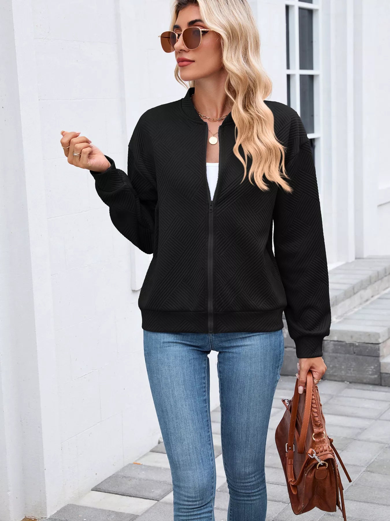 Trendsi Textured Zip Up Jacket -