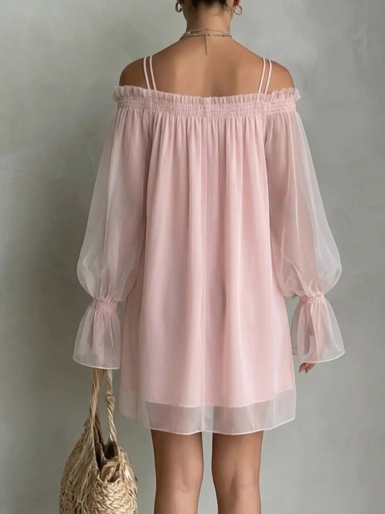 Trendsi Off-Shoulder Sheer Sleeve Mini Dress -