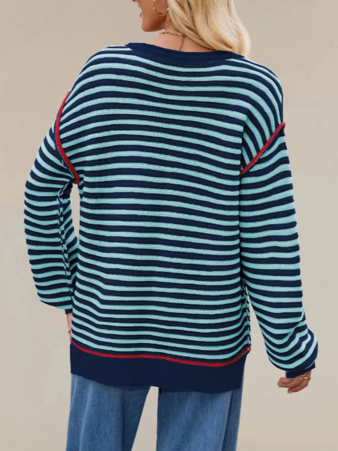 Trendsi Oversized Striped Dropped Shoulder Sweater -