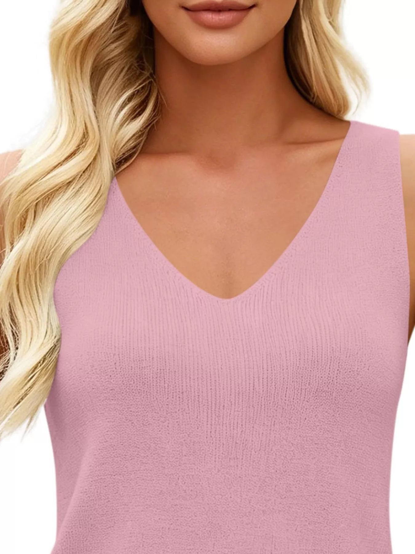 Trendsi V-Neck Ribbed Knit Tank Top -