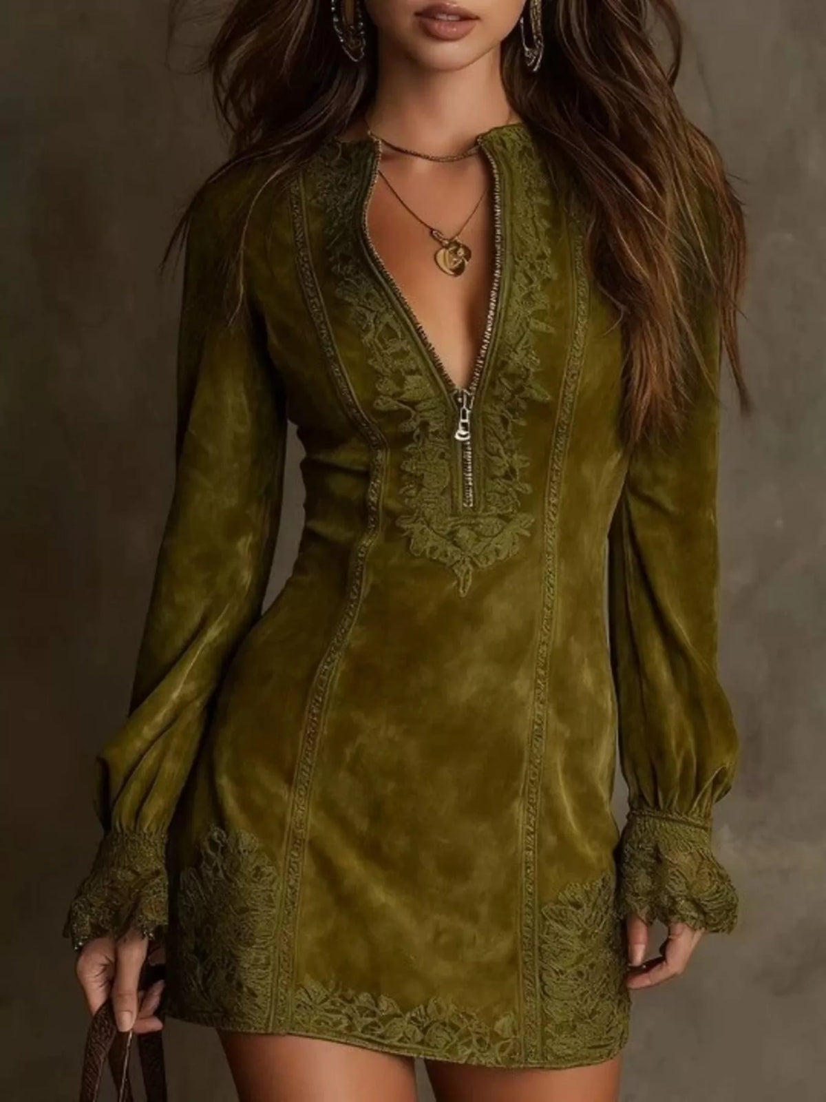 Trendsi Full Size Zip-Front Long Sleeve Mini Dress Plus Size -