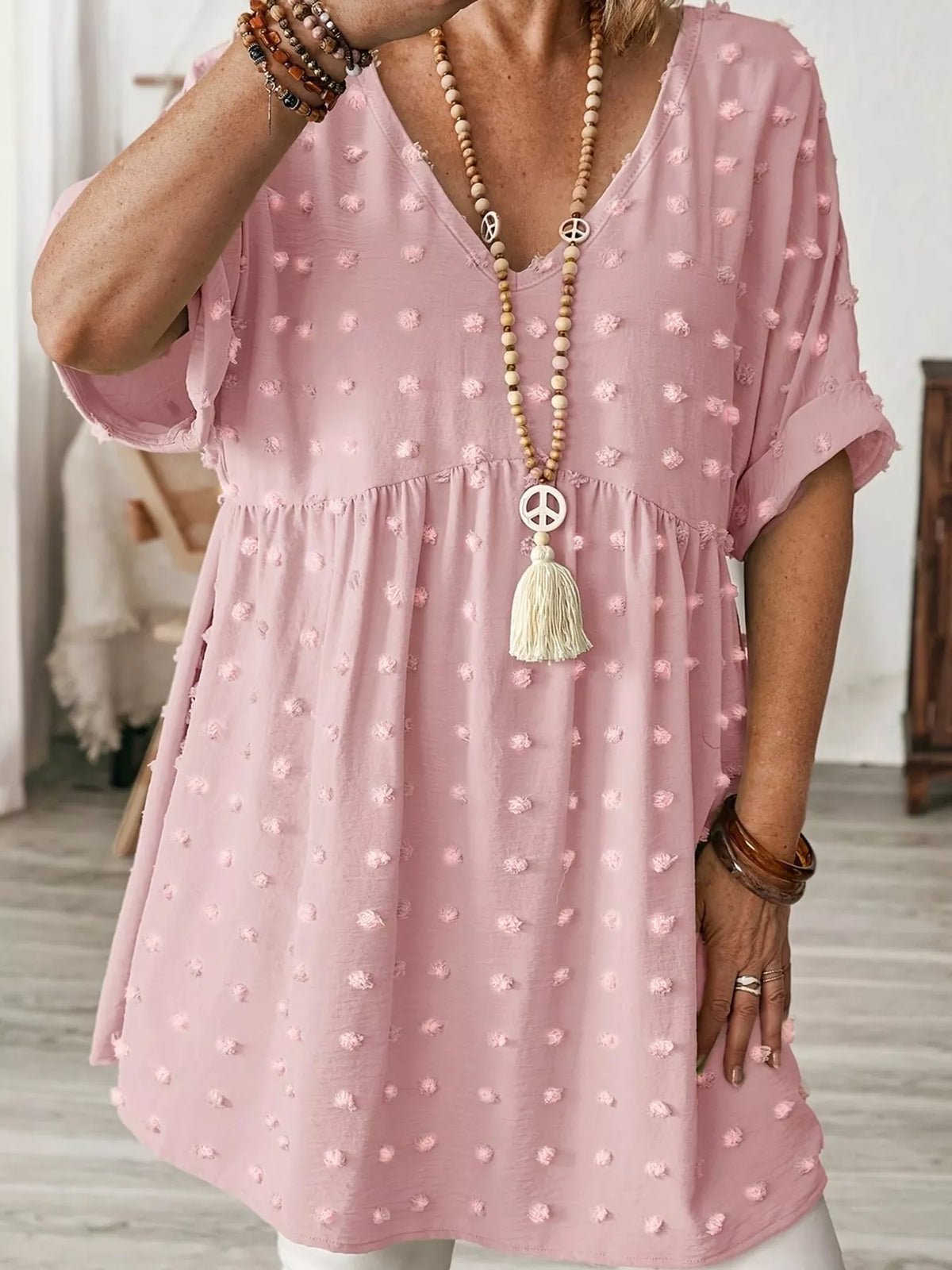 Swiss-dot blouse, pink front