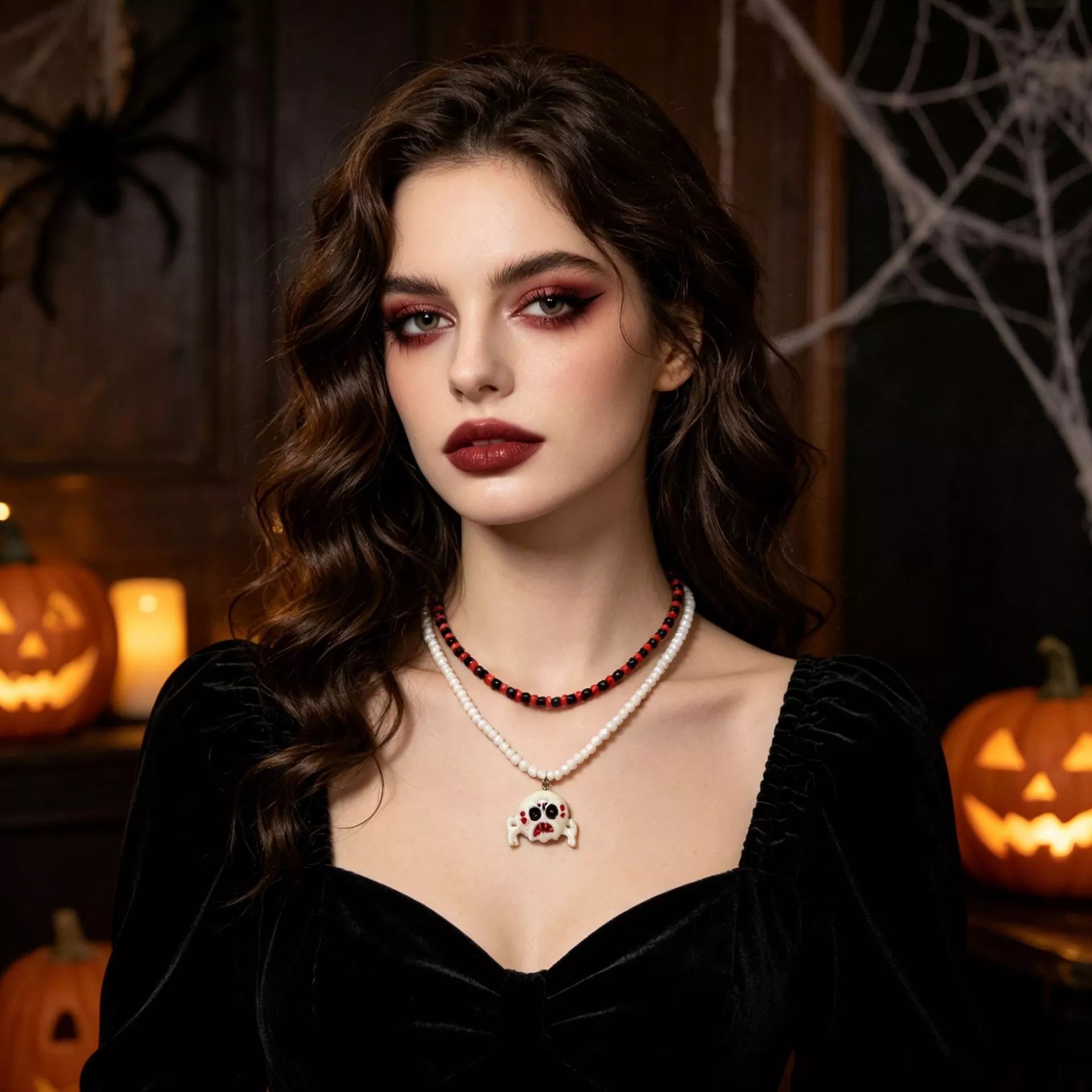 Trendsi Gothic Skull Bead Double Layered Necklace -