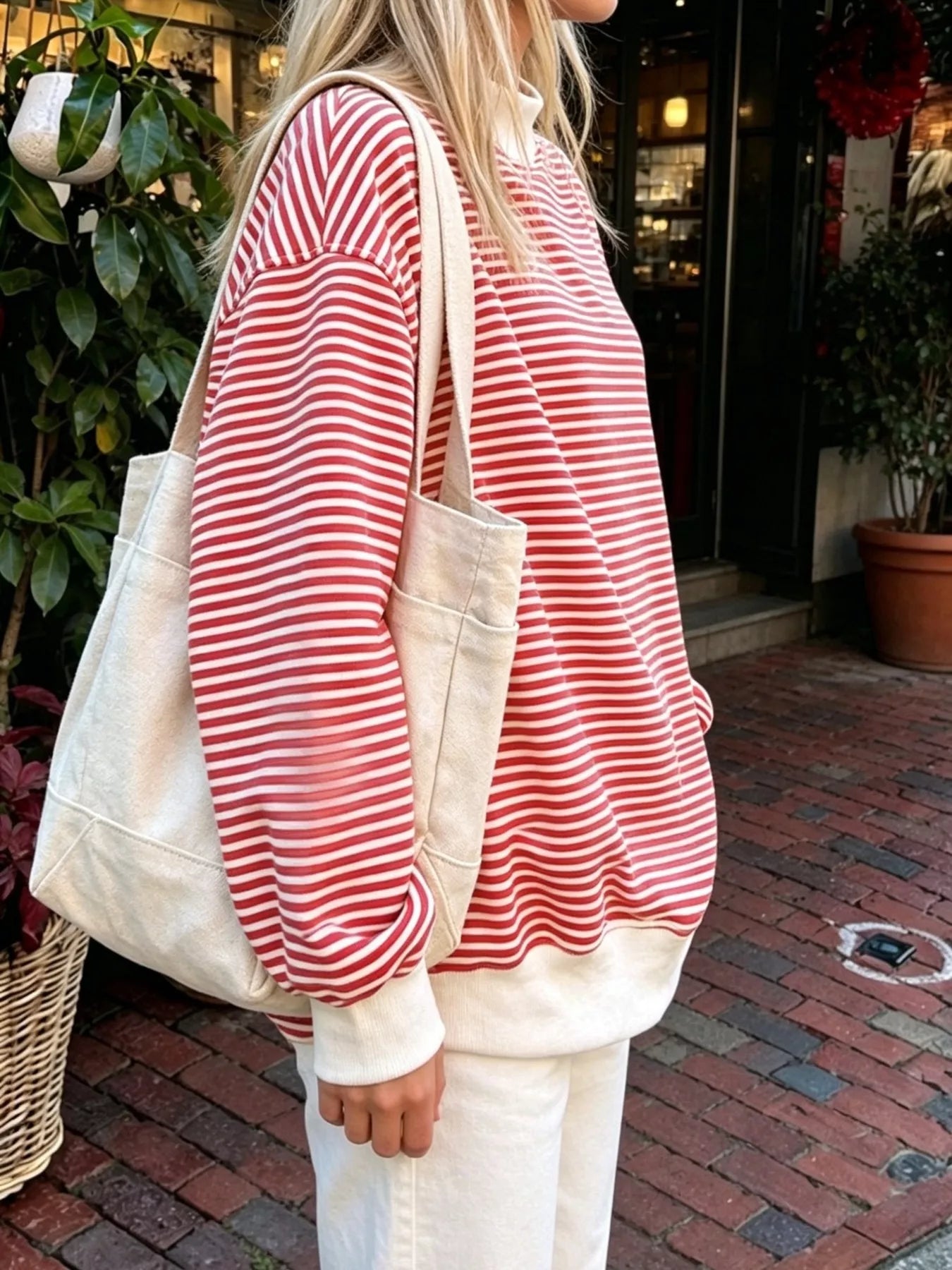 Trendsi Oversized Striped Crew Neck Sweatshirt -