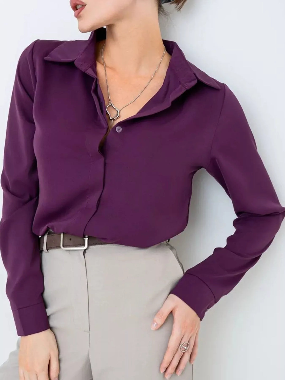 Button-up shirt, purple front