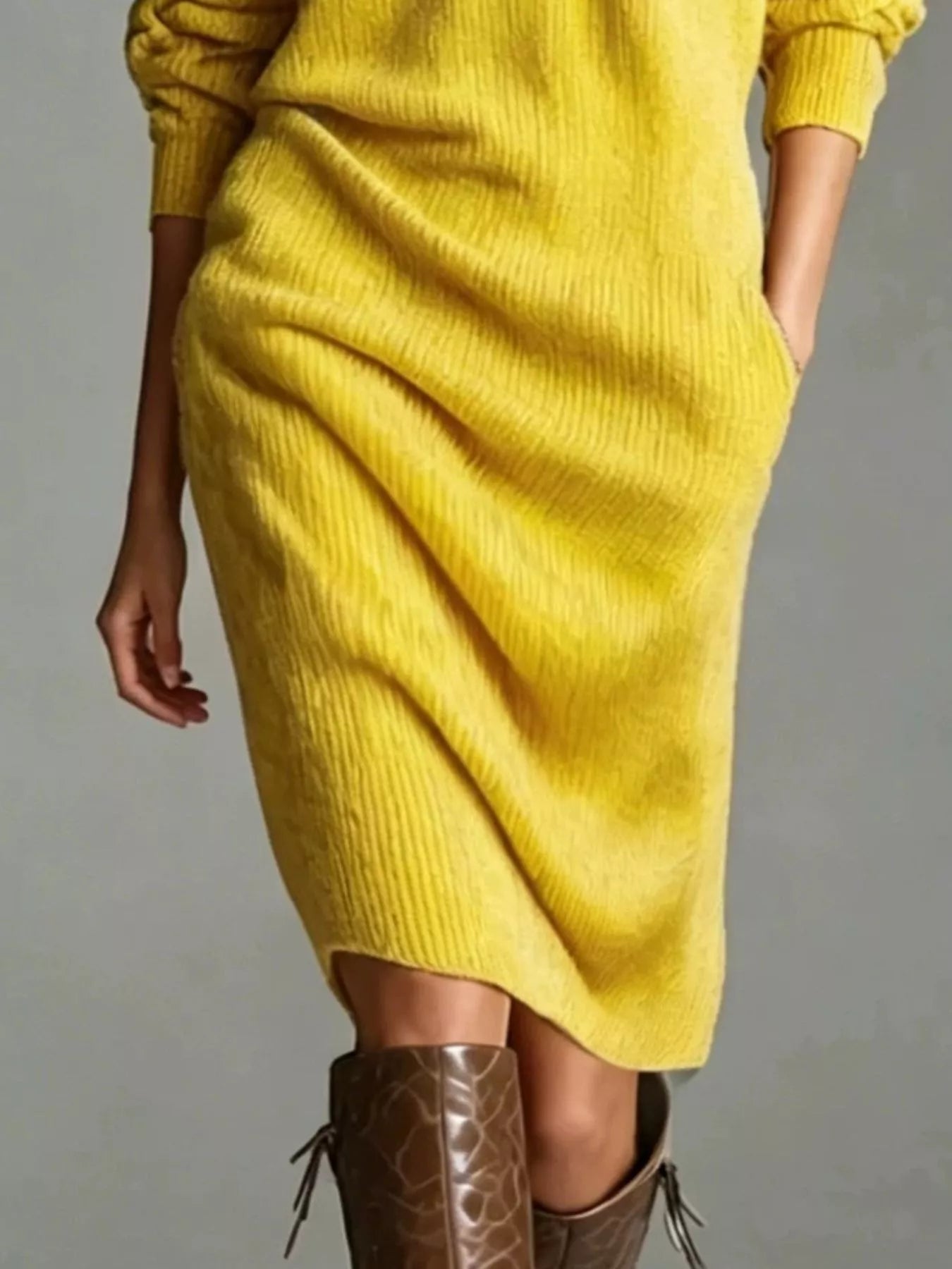 Trendsi V-Neck Half-Button Ribbed Knit Dress -