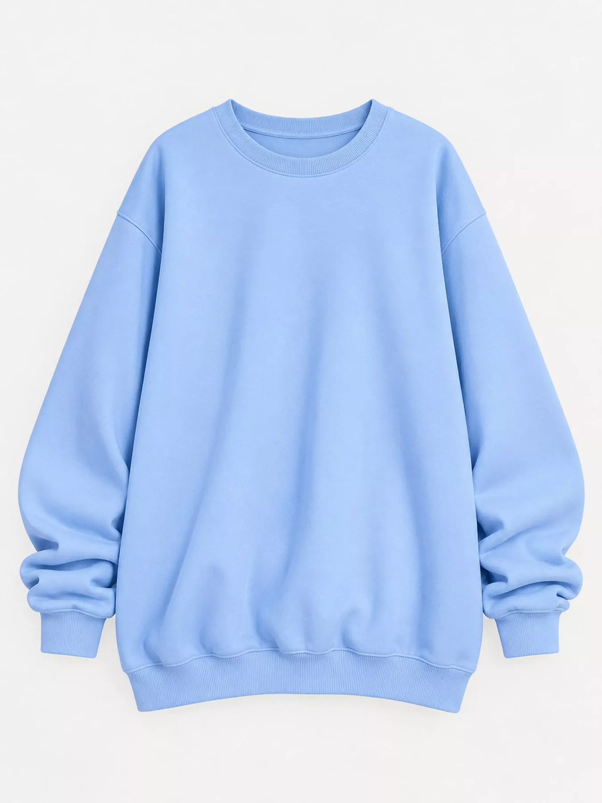 Ribbed Trim Crew Neck Sweatshirt in light blue, front view