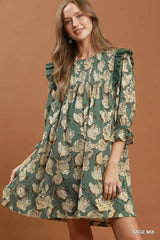 Trendsi Umgee Mix Floral Print Smocked Ruffle Detail Flowy Dress -