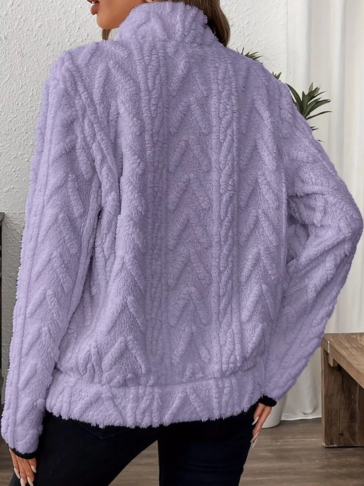 Women's Quarter-Zip Sherpa Sweatshirt in lavender — back view