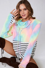 Trendsi BiBi Tie Dye French Terry Cowl Neck Top -