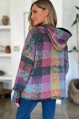 Trendsi Double Take Full Size Plaid Dropped Shoulder Fleece Hoodie - Shirts