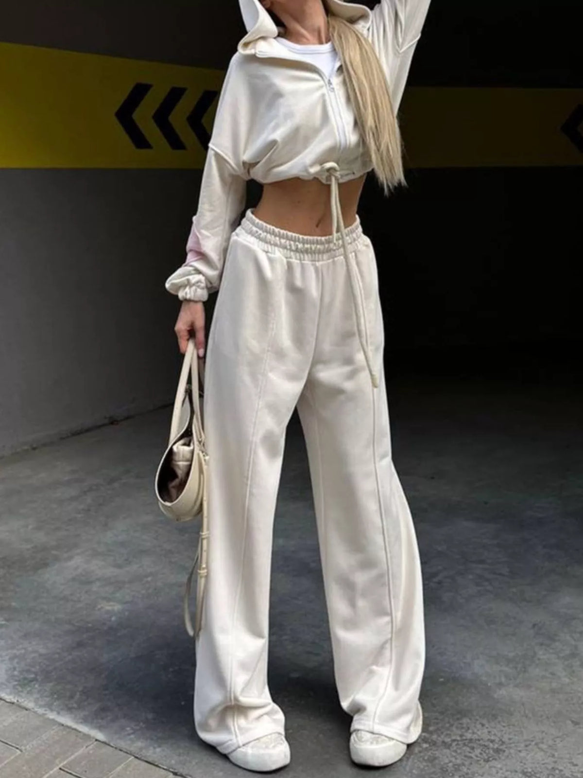 Trendsi Zip Up Hoodie and Wide-Leg Pants Set -