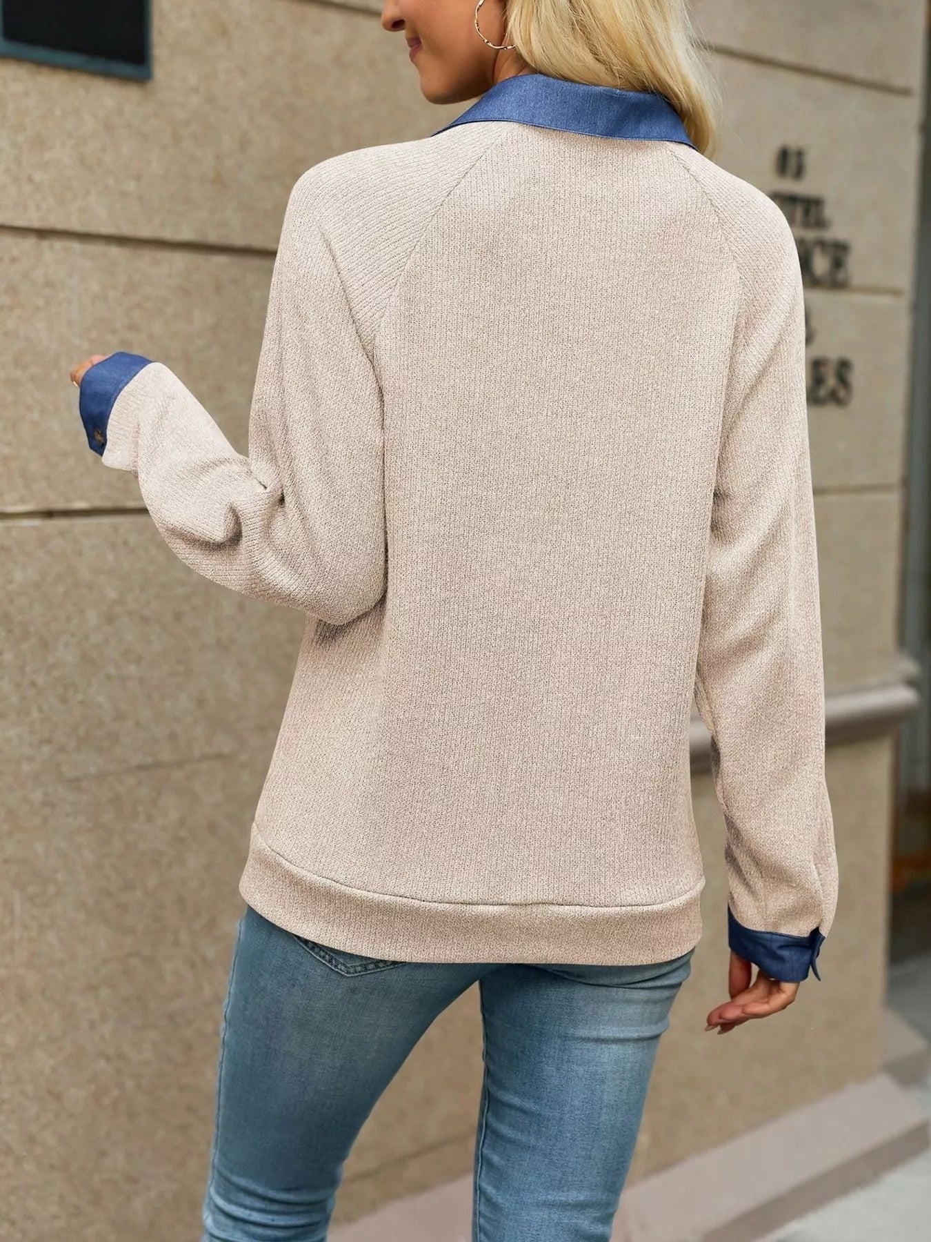 Trendsi Button Detail Raglan Sleeve Top -